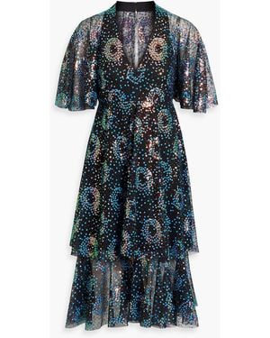 Anna Sui Tiered Sequined Tulle Dress - Black