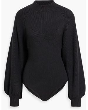 FARM Rio Twisted Cutout Ribbed-Knit Bodysuit - Black