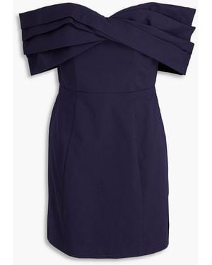 Nicholas Off-the-shoulder Twist-front Cotton-poplin Mini Dress - Blue