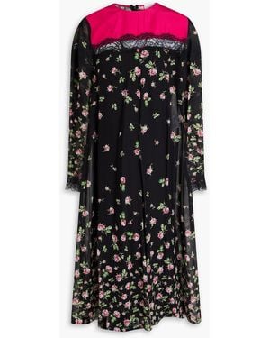 RED Valentino Lace-trimmed Floral-print Silk-chiffon Midi Dress - Black