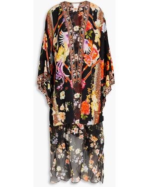 CAMILLA Crystal-Embellished Floral-Print Crepe And Silk-Chiffon Kimono - Black