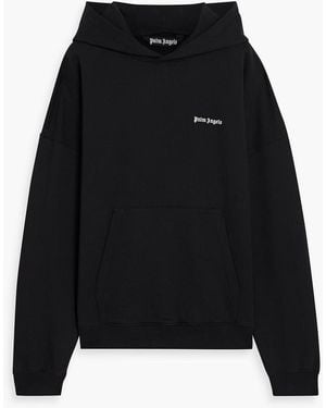Palm Angels Embroidered French Cotton-Terry Hoodie - Black