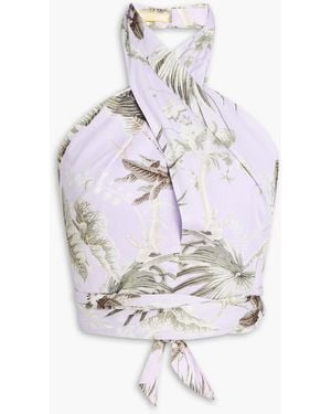 Erdem Luna Cropped Floral-Print Cotton Halterneck Top - White