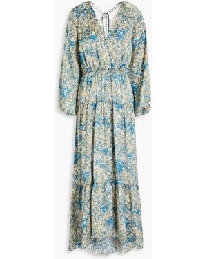 Maje Tiered Printed Satin Midi Dress - Green