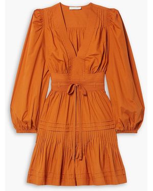 Ulla Johnson Rosalind Belted Pintucked Cotton-poplin Mini Dress - Orange