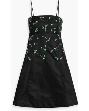 Ganni Embellished Taffeta Mini Dress - Black