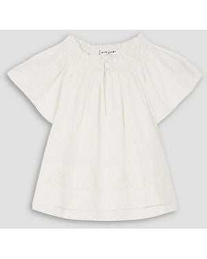 Apiece Apart Deia cropped bluse aus baumwollpopeline mit stickereien und raffung - Weiß