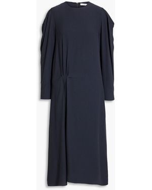 Tibi Gathered Crepe De Chine Midi Dress - Blue