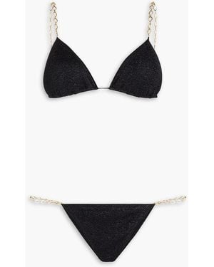Oséree Lumière Chain-embellished Metallic Triangle Bikini - Black