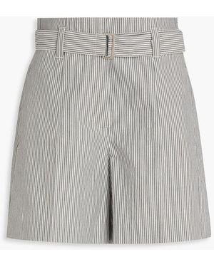 Brunello Cucinelli Striped Cotton And Linen-Blend Twill Shorts - Grey