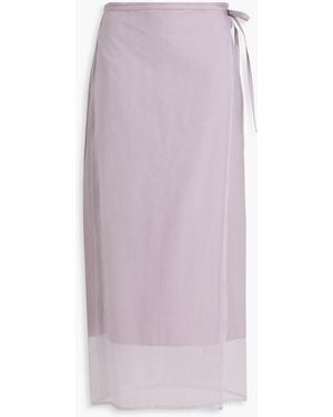 Brunello Cucinelli Organza-paneled Cotton-blend Twill Midi Wrap Skirt - Purple