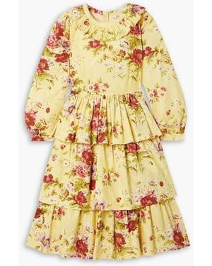 BATSHEVA + Laura Ashley Welsh Ruffled Floral-print Cotton-poplin Dress - Yellow