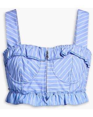 Sandro Cropped Ruffled Striped Poplin Bustier Top - Blue