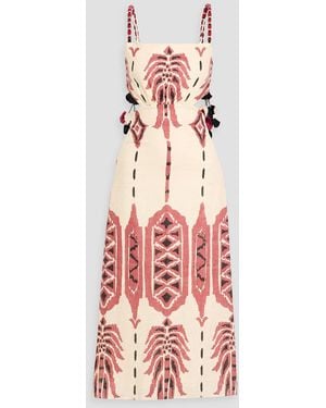Johanna Ortiz Palm Of Tiahuanaco Printed Linen Midi Dress - Red