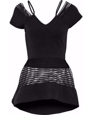Roland Mouret Mesh-Paneled Cutout Stretch-Knit Peplum Top - Black