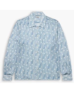 Bode Meridian Camp-Collar Printed Silk-Chiffon Shirt - Blue
