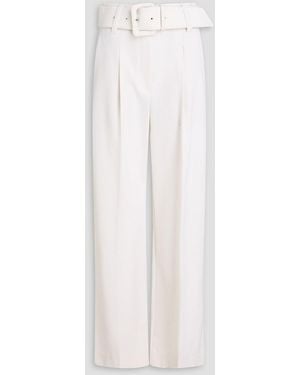 Brunello Cucinelli Belted Pleated Wool Straight-Leg Pants - White