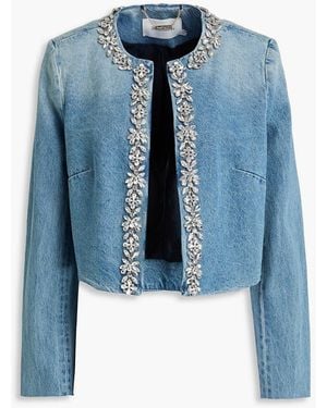Zimmermann Cropped Crystal-Embellished Denim Jacket - Blue