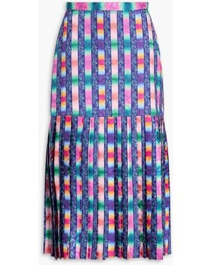 Saloni Diana Pleated Printed Satin-jacquard Midi Skirt - Blue