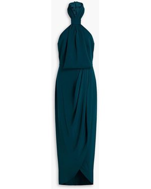 Shona Joy Draped Satin Halterneck Midi Dress - Blue