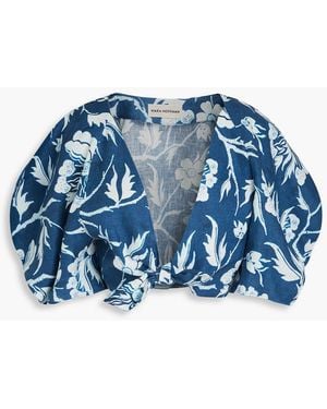 Mara Hoffman Navya Cropped Floral-print Hemp Top - Blue