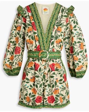 FARM Rio Ruffled Floral-print Cotton Playsuit - Natural