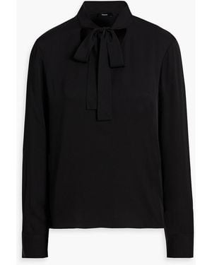 Theory Pussy-Bow Silk Crepe De Chine Blouse - Black