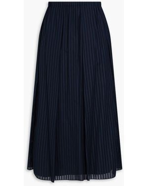 Theory Pleated Striped Cotton-Voile Midi Skirt - Blue