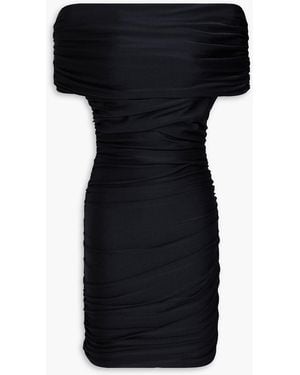 Coperni Off-the-shoulder Ruched Satin-jersey Mini Dress - Black