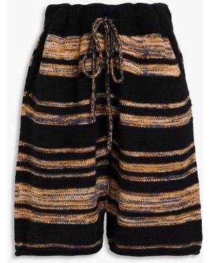The Elder Statesman Striped Cashmere And Cotton-Blend Shorts - Black