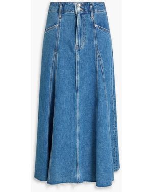 Veronica Beard Alix Frayed Denim Midi Skirt - Blue