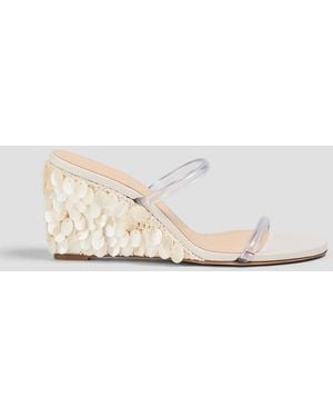 Magda Butrym Embellished Leather Wedge Mules - White