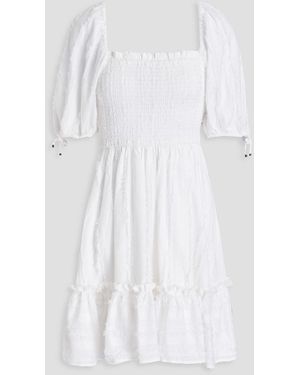 Tigerlily Okimi Loulou Shirred Cotton And Linen-blend Mini Dress - White