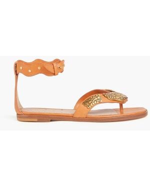 Red(V) Embellished Leather Sandals - Brown