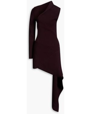 Courreges One-Sleeve Ribbed Stretch-Knit Mini Dress - Purple