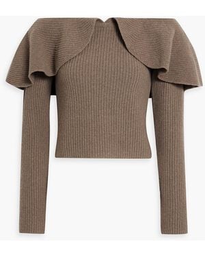 Altuzarra Hasla Off-the-shoulder Ribbed Merino Wool And Cashmere-blend Jumper - Natural