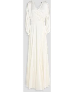 Rhea Costa Wrap-effect Satin Gown - White