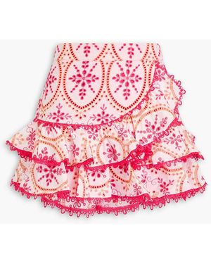 Charo Ruiz Lynx Ruffled Broderie Anglaise Cotton-Blend Mini Skirt - Pink