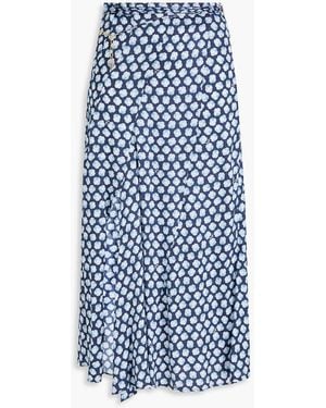 Maje Printed Satin Midi Skirt - Blue