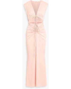 LAPOINTE Ruched Cutout Satin Maxi Dress - Pink
