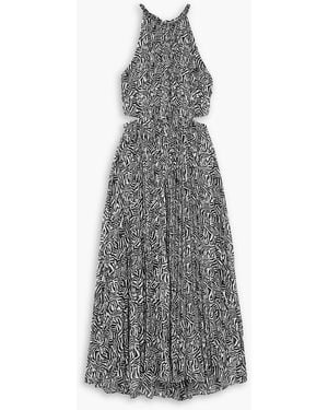 MICHAEL Michael Kors Cutout Chain-embellished Zebra-print Georgette Midi Dress - Gray