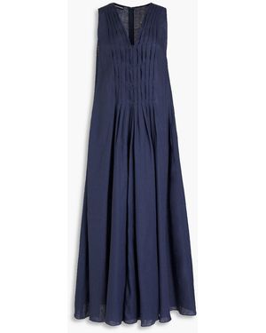 Emporio Armani Pleated Linen Midi Dress - Blue