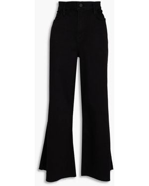 FRAME Le Palazzo Frayed High-rise Wide-leg Jeans - Black