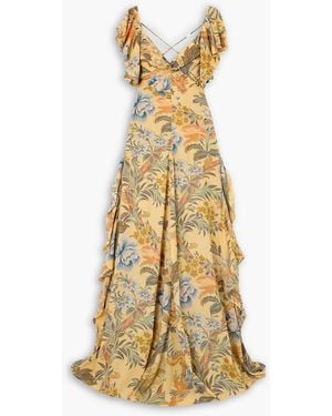 Etro Ruffled, Open-Back Floral-Print Crepe Maxi Dress - Metallic