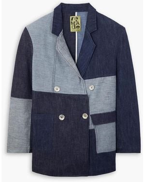 Marques'Almeida Rem'ade Double-breasted Patchwork Denim Blazer - Blue