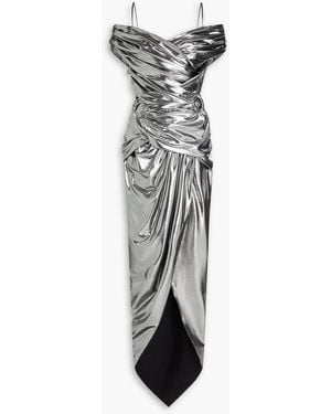 Zuhair Murad Off-The-Shoulder Crystal-Embellished Ruched Lamé Gown - Metallic