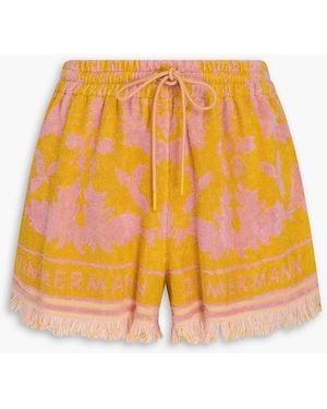 Zimmermann Fringed Printed Cotton-terry Shorts - Orange