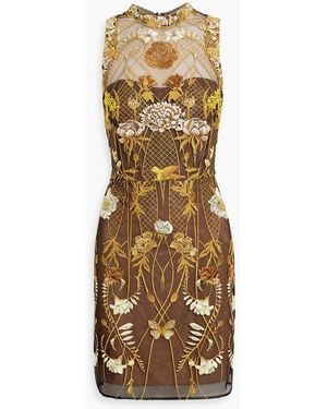 Marchesa Embroidered Tulle Mini Dress - Metallic