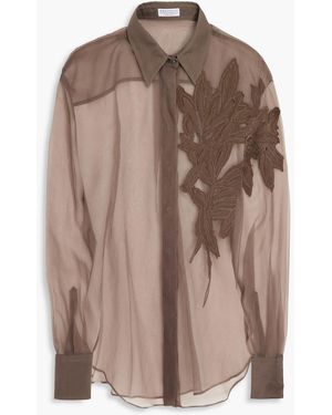 Brunello Cucinelli Appliquéd Silk-Organza Shirt - Brown
