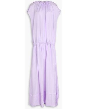 Tibi Gathered Satin Maxi Dress - Purple